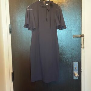 Calvin K Tie-Neck Chiffon-Flutter-Sleeve Sheath Dress